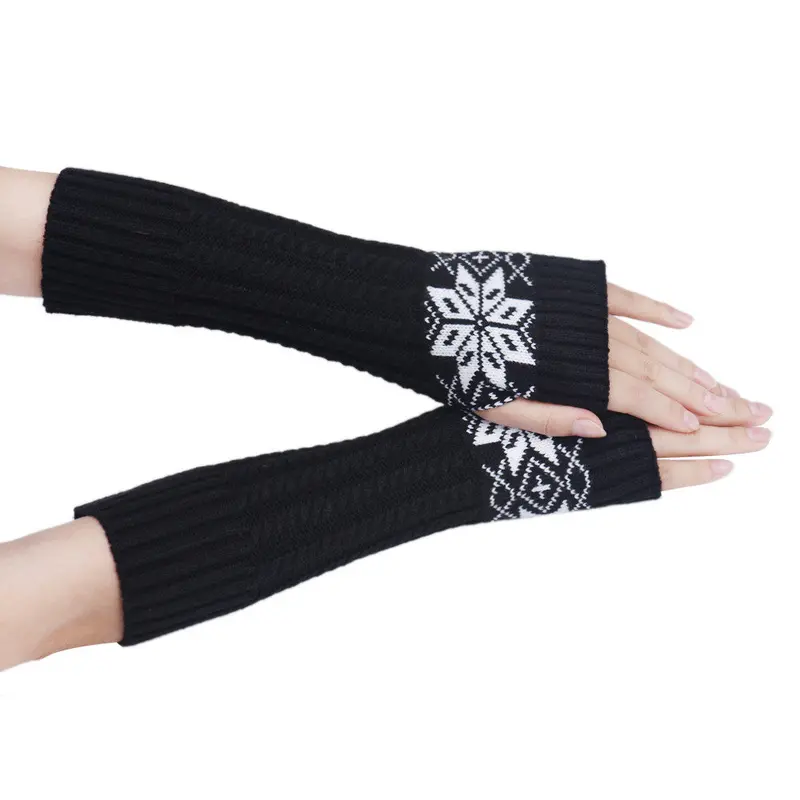Feida Women Gloves Warm Snow Pattern Knitting Half Fingerless Gloves Gants 1