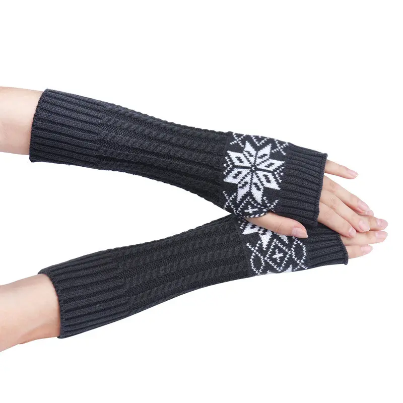 Feida Women Gloves Warm Snow Pattern Knitting Half Fingerless Gloves Gants 2