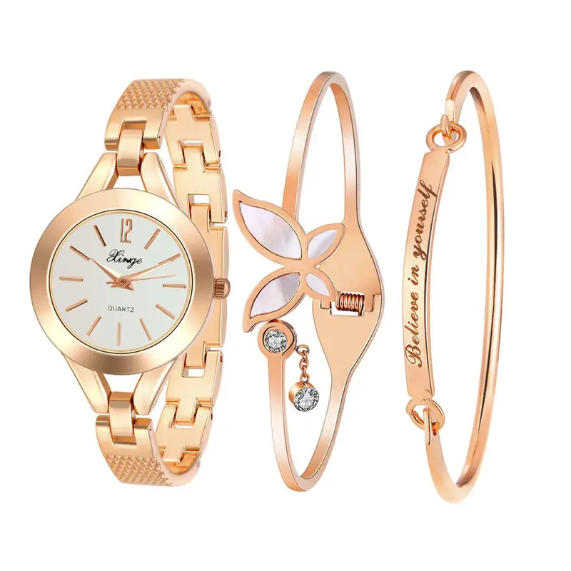 Feida Women Gold Rhinestone Bangle Bracelet Watch And Wristwatch Set 173R Luxury Feida 1