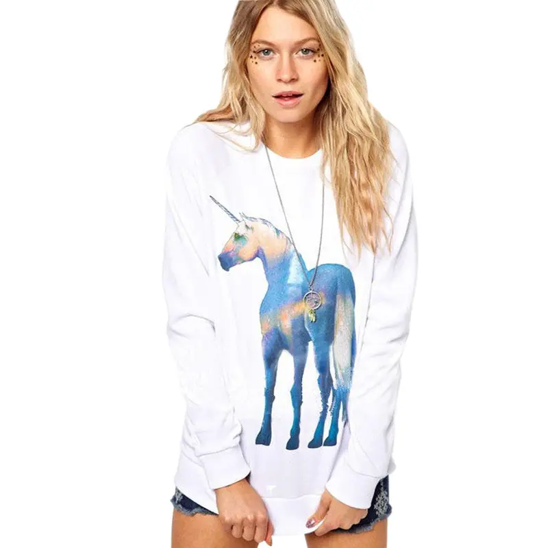 Feida Women Horse Pattern Print Loose Sweatshirt O- Neck Pullover Shirt Tops Europe Style Plus Size S-Xl 3