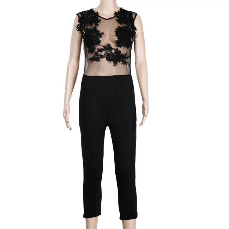 Feida Women Lace Bodysuit Transparent Mesh Embroidery Bodycon Jumpsuit Suit Monos Largos De Mujer 1