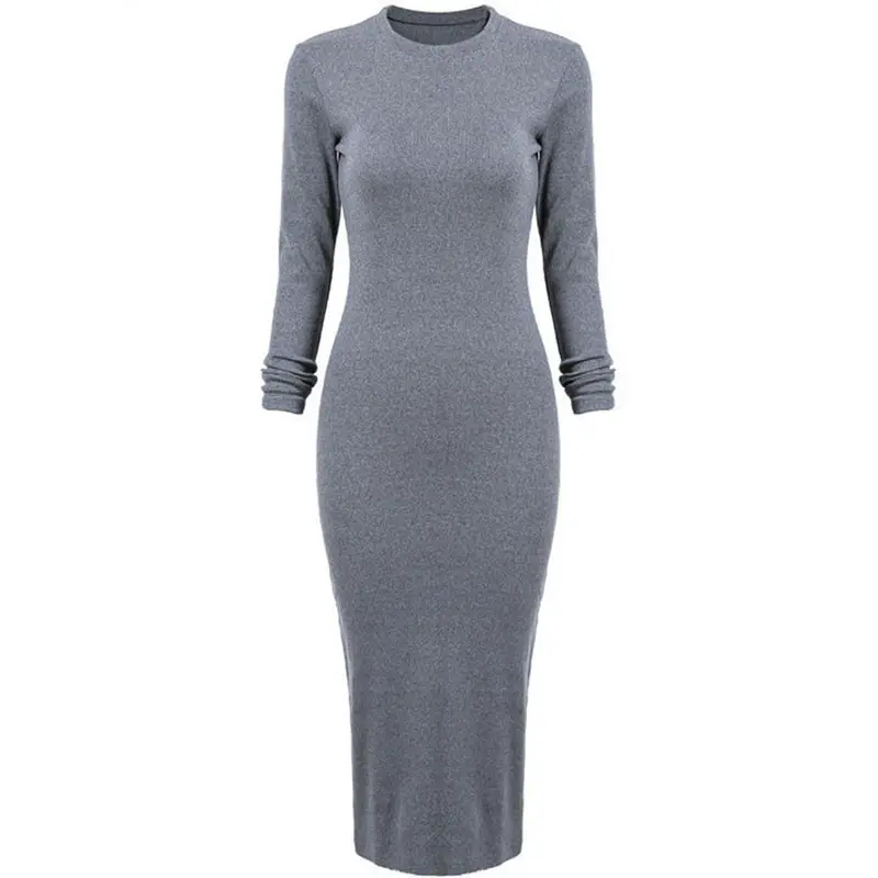 Feida Women Long Sweater Long Sleeve Skinny Split Pencil Dress & 1