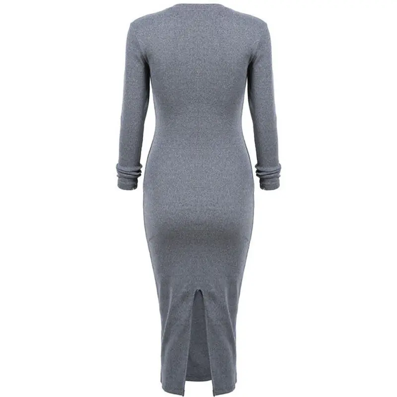 Feida Women Long Sweater Long Sleeve Skinny Split Pencil Dress & 2