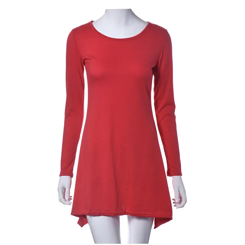 Feida Women Loose Long Sleeve Irregular Mini Red Dress Plus Size 1
