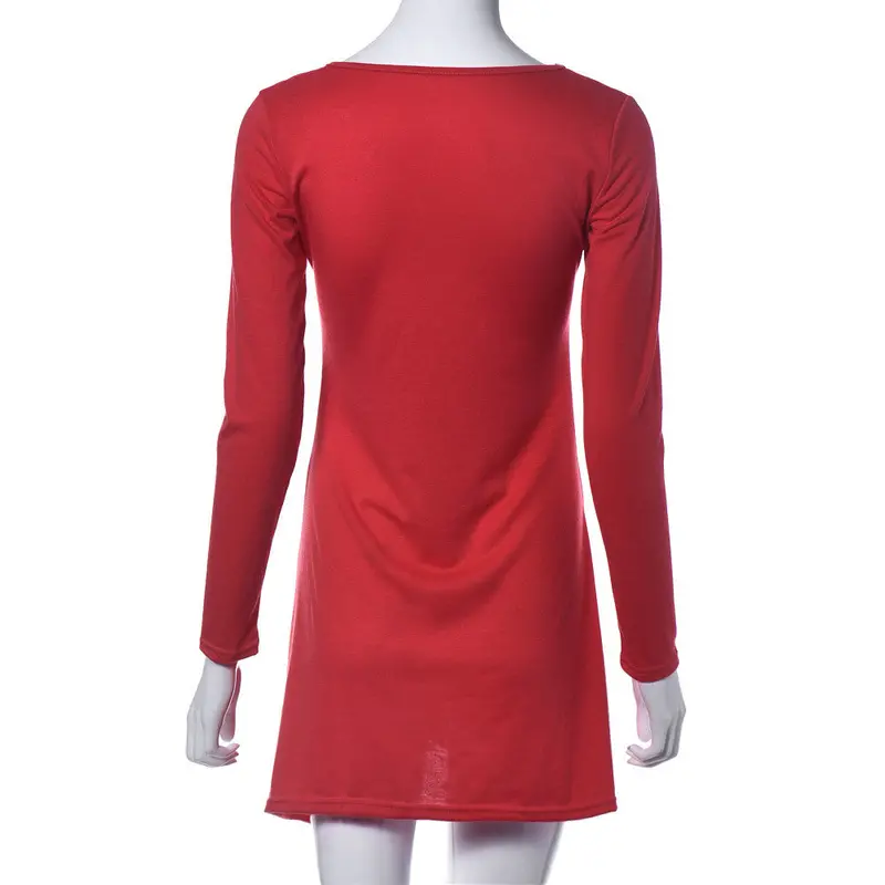 Feida Women Loose Long Sleeve Irregular Mini Red Dress Plus Size 2