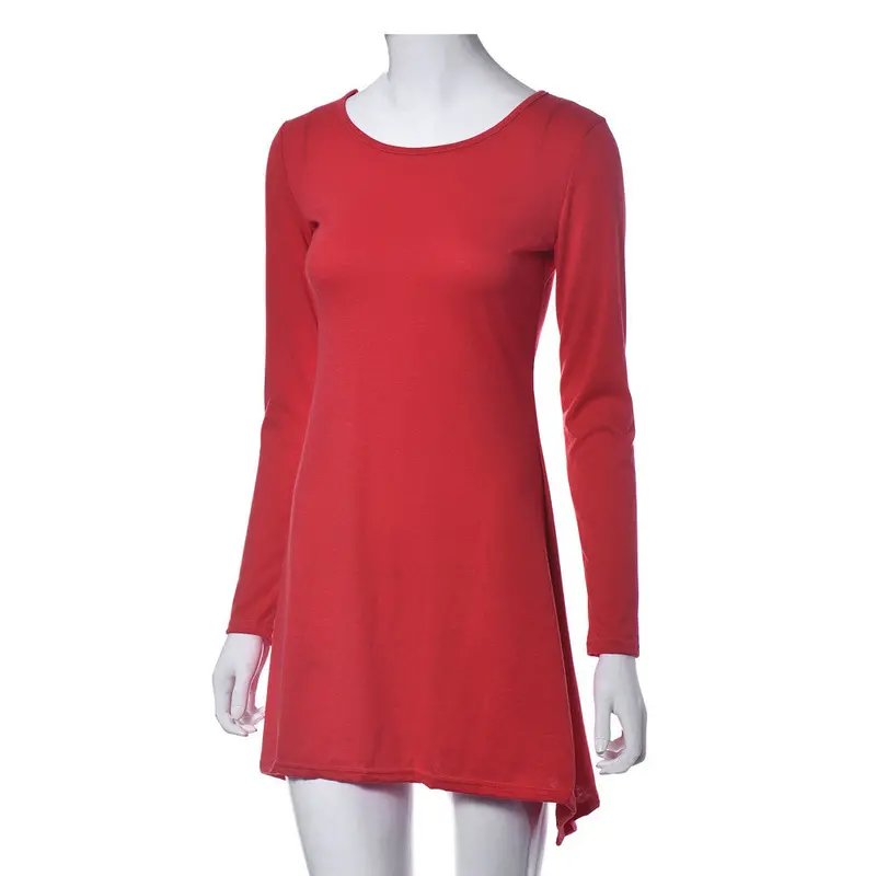 Feida Women Loose Long Sleeve Irregular Mini Red Dress Plus Size 3