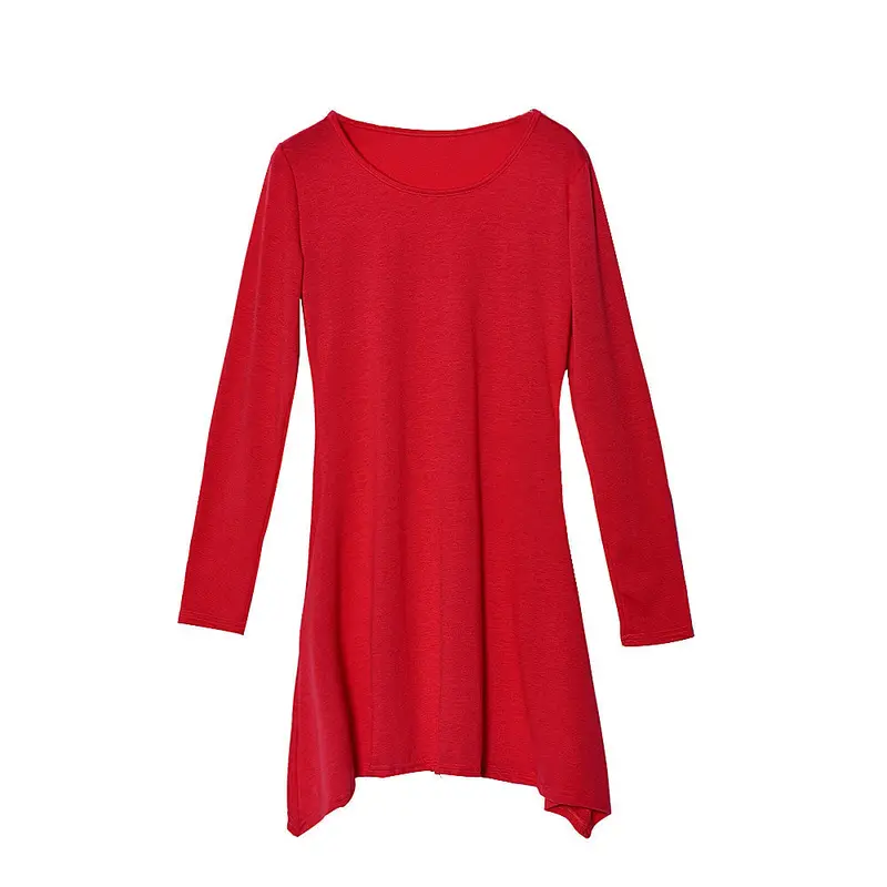 Feida Women Loose Long Sleeve Irregular Mini Red Dress Plus Size 4