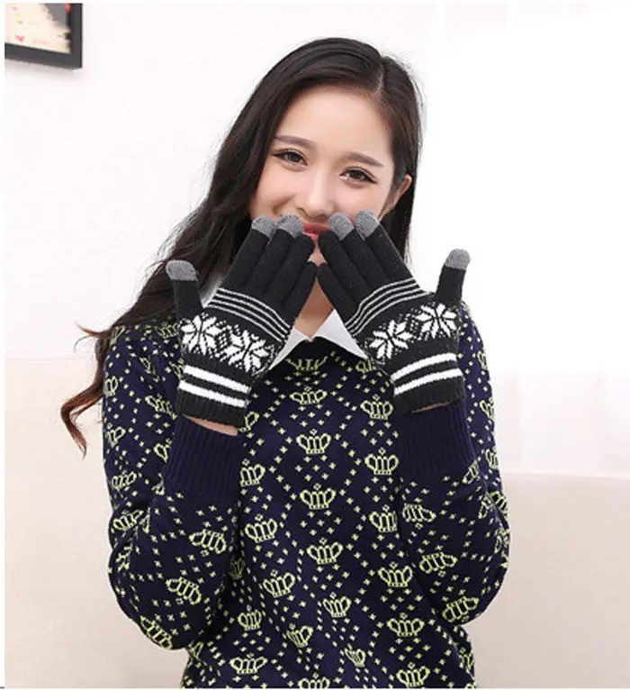 Feida Women Screen Knit Cotton Warm Gloves 2