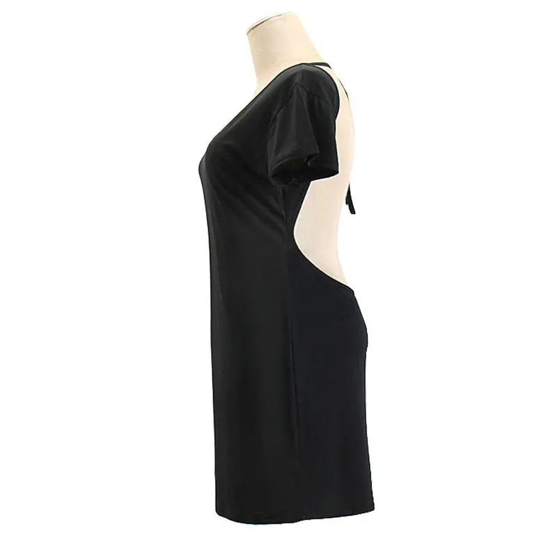 Feida Women Sexy Frenum Short Sleeve Backless Black Dress Imported Clothing 4