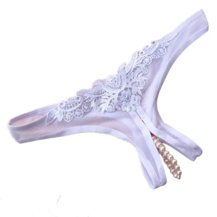 Feida Women Sexy Lace Open Crotch Thong Mesh Pearl Massage Lady Sexy Temptation Pants 1