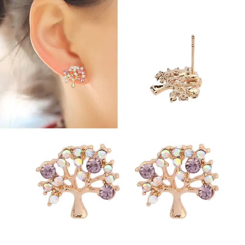 Feida Women Tree Shape Jewelry Color Rhinestone Earrings Ear Studs Jewelry & 1
