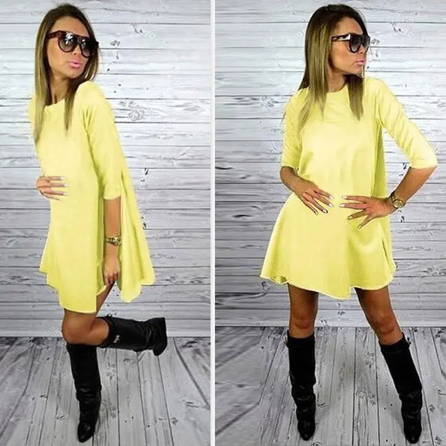 Feida Women Yellow Sexy Dress A Word Casual Dress Fall Half Sleeve Loose Vestidos De Graduacion Bulk 2
