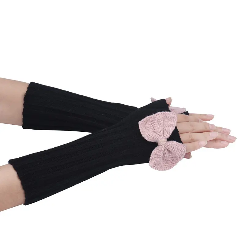 Feida Women's Gloves Warm Bowknot Knitting Half Fingerless Gloves Bayan Eldiven 1