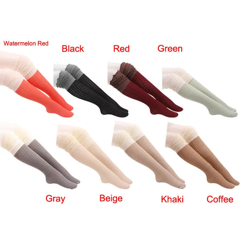 Feida Womens Thigh High Socks Hollow Out Mesh Over Knee Socks Wood Ear Stockings Boots Cute Calcetines Sale 1