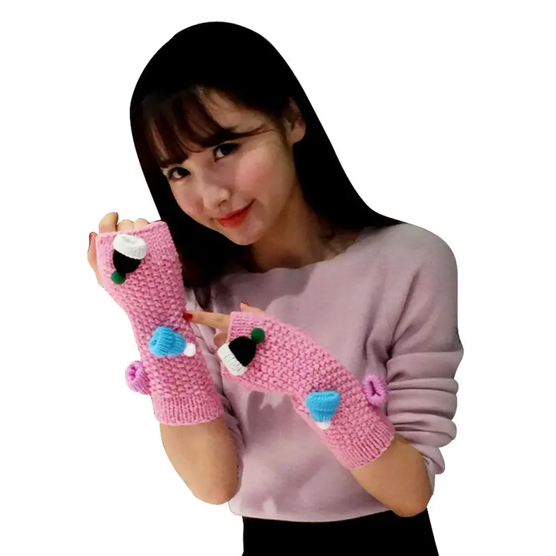 Feida Women's Warm Cute Knitting Half Fingerless Gloves Gants 1