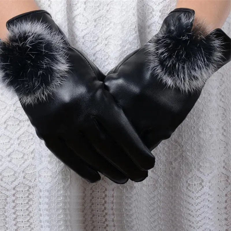 Female Warm Touch Screen Gloves Rabbit Hair Ball Simulation Skin Po Glove Hair Ball Thickened Warm Cold Windproof Gloves 1