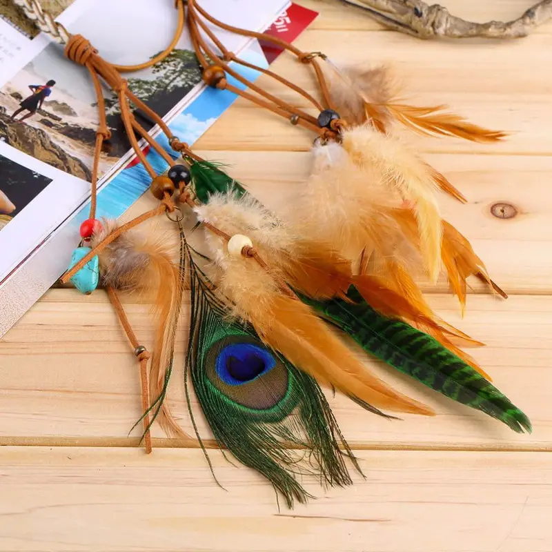 Festival Feather Headband Hippie Headdress Hair Accessories Boho Peacock Feather Headdress 1