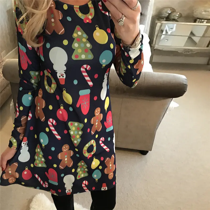 Festive Santa Claus Christmas Dress – Flared Long-Sleeve Holiday Robe for Women