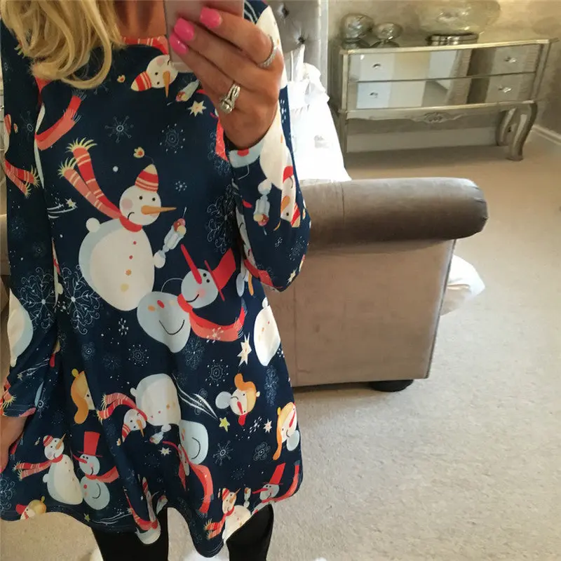 Festive Santa Claus Christmas Dress – Flared Long-Sleeve Holiday Robe for Women