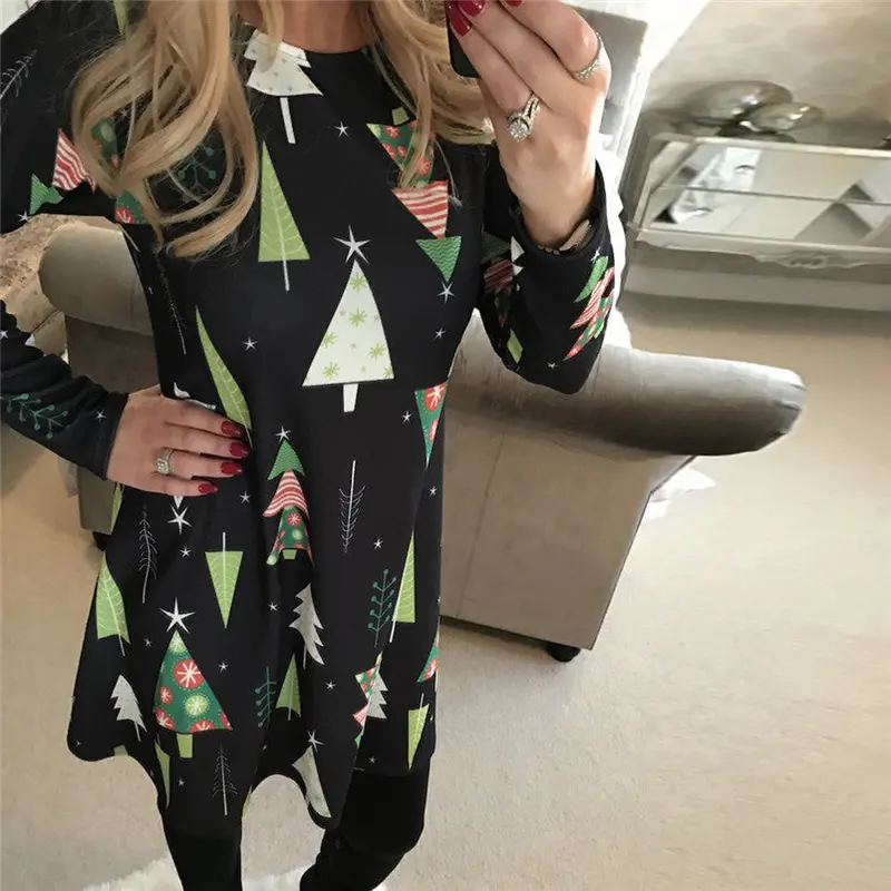 Festive Santa Claus Christmas Dress – Flared Long-Sleeve Holiday Robe for Women