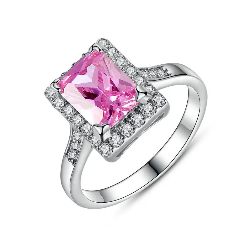 Finger Ring Pink Big Stone Square Cutting Ring Size 7 8 For Anillos R182 1
