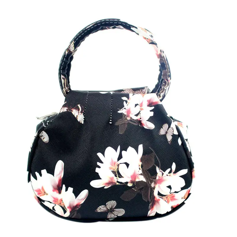 Flama Vintage Print Shoulder Bag Small Crossbody Bags Flower Design Handbag Purse Totes Black/White/Pink 1
