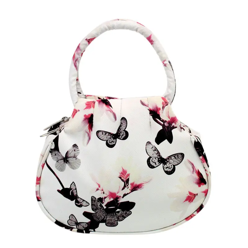 Flama Vintage Print Shoulder Bag Small Crossbody Bags Flower Design Handbag Purse Totes Black/White/Pink 3