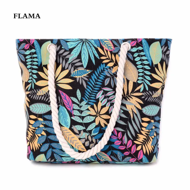Flama Women Canvas Hbags Tote Messenger Beach Shoulder Bags Satchel Shopping Bag Femininas Clutch 2
