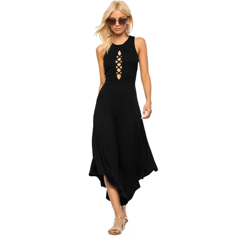 Flare Wide Leg Opening Rompers Jumpsuit Long Pants Elegant Hollow Out Black Sexy Combinaison Femme 1