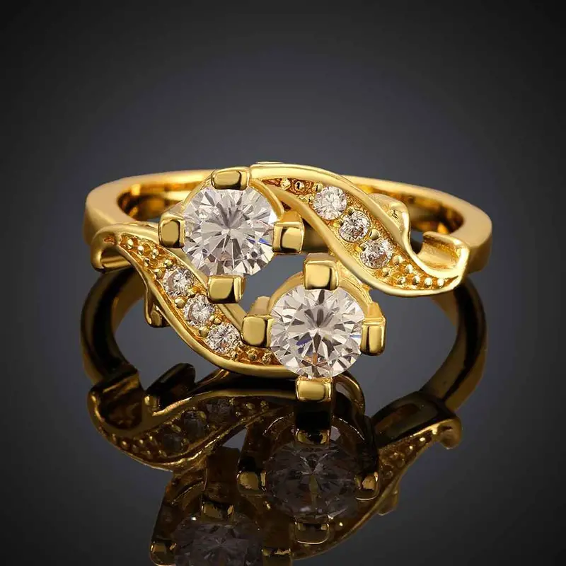 Floating Charms 18K Gold Plating Rings Insets Two Gem Anillos Bear Jewelry Skgr 79 1