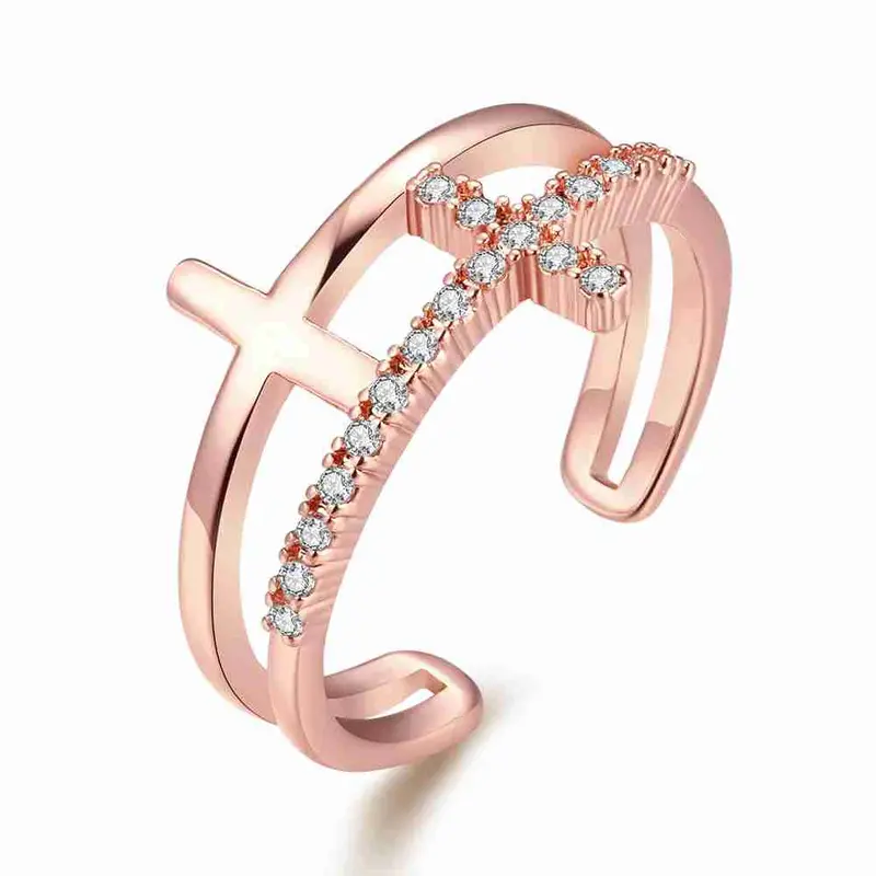 Floating Charms 18K Gold Plating Wedding Rings Opening Half Arc Anillos Bear Bone 1