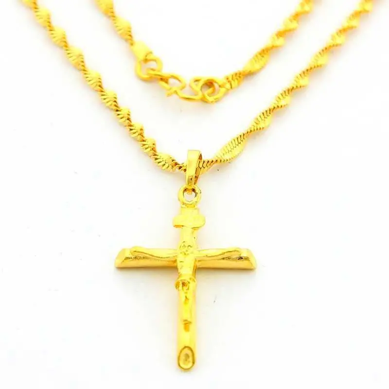 Floating Charms 24K Gold Plated Necklace Men Cross Collane Elegant271 1
