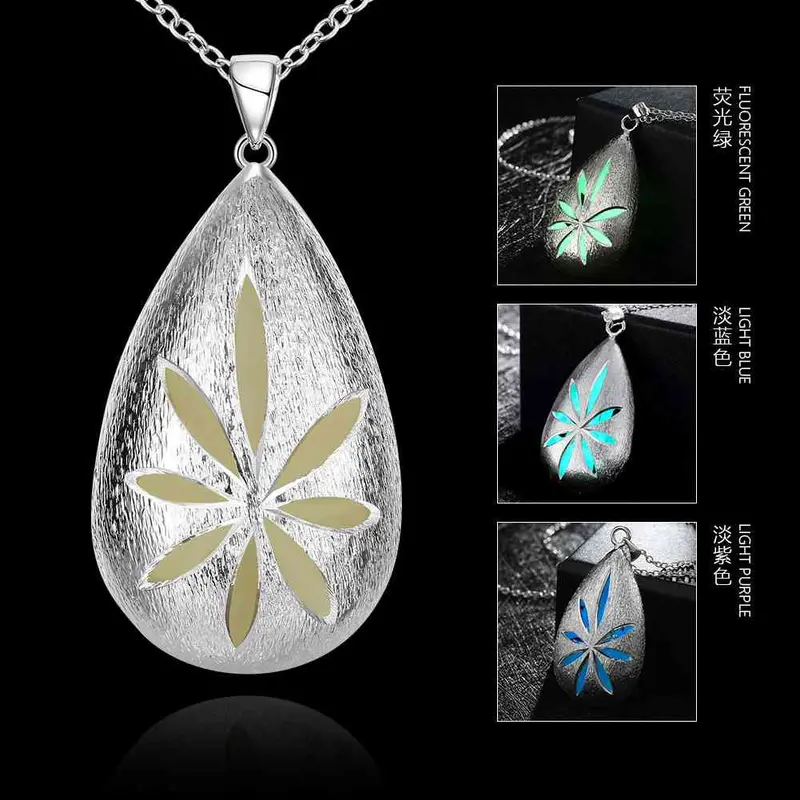 Floating Charms Glow Jewelry Pendant Necklace Hollow Stone Flower Bisuteria Bijouterie Luyn 44 3
