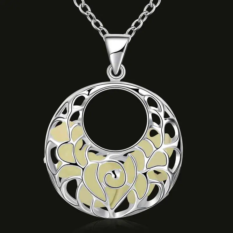 Floating Charms Glowing Necklace Pendant Necklace Crescent Pattern Maxi Colar Jewelry Luyn 1 1