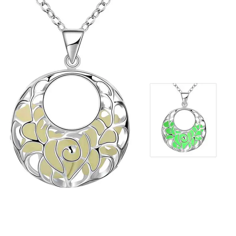 Floating Charms Glowing Necklace Pendant Necklace Crescent Pattern Maxi Colar Jewelry Luyn 1 2