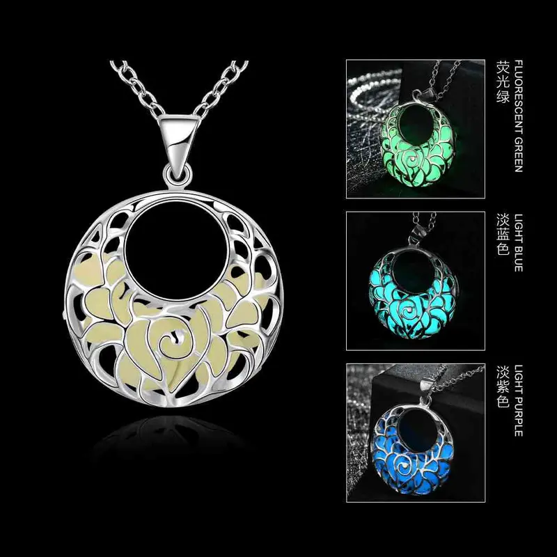 Floating Charms Glowing Necklace Pendant Necklace Crescent Pattern Maxi Colar Jewelry Luyn 1 3