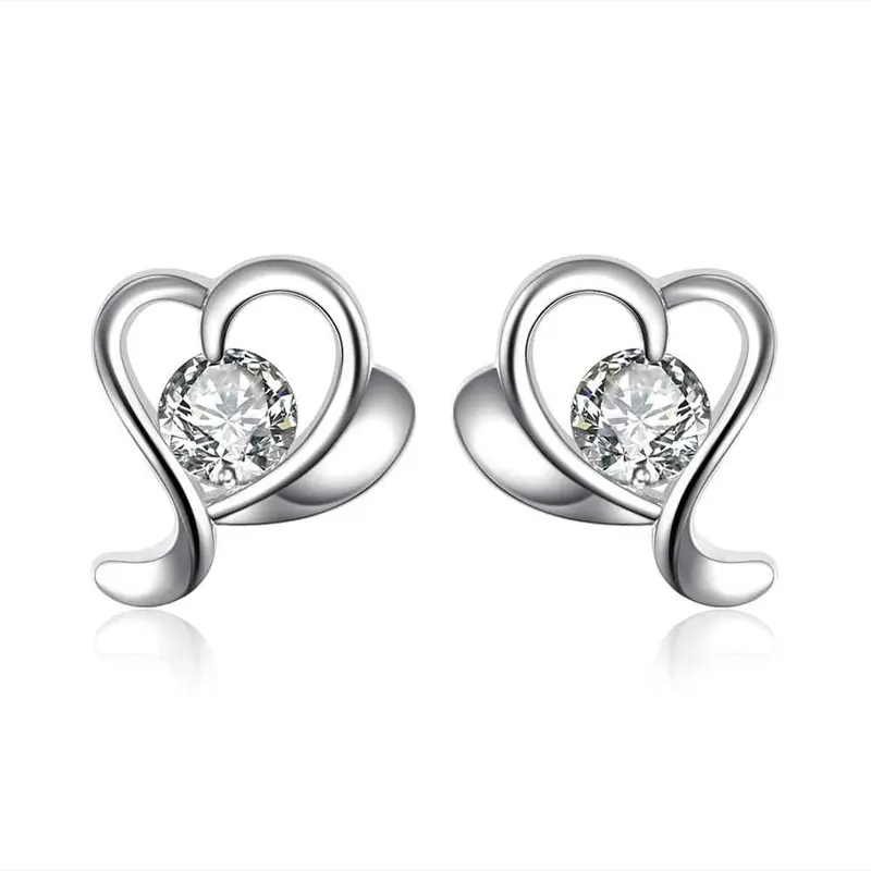 Floating Charms Silver 925 Earing Shape Inlaid Crystal Stud Brincos De Festa Wedding 1
