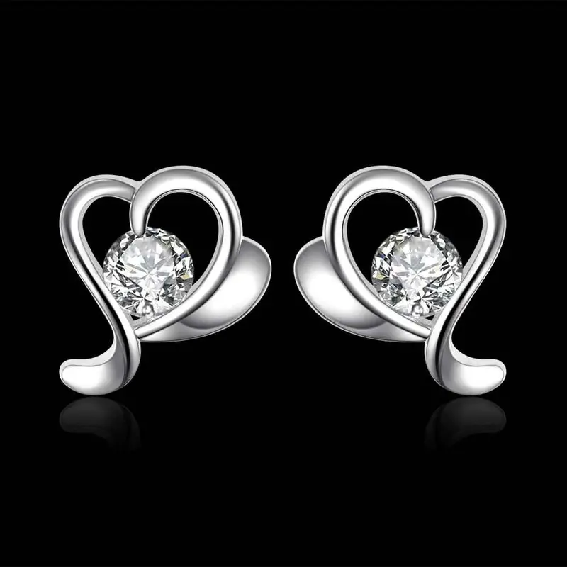 Floating Charms Silver 925 Earing Shape Inlaid Crystal Stud Brincos De Festa Wedding 2