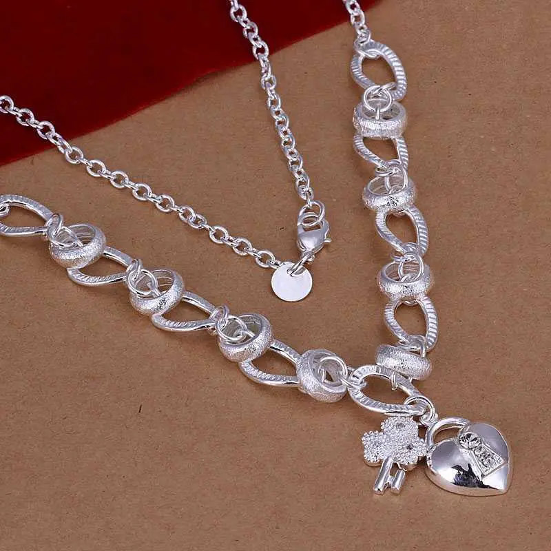 Floating Charms Silver Choker Necklace Insets Heart Lock Gros Collier Femme Bijoux Women114 1
