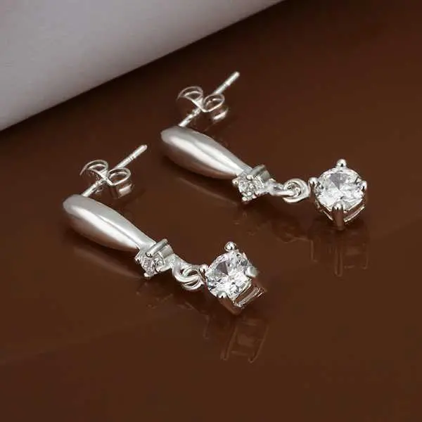 Floating Charms Silver Plated Earings Jewelry Inlaid White Stone Drop Pendientes Bear Charms 1