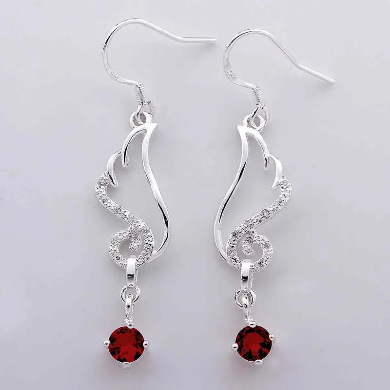 Floating Charms Silver Plated Earring Wing Red Stone Drop Pendientes Bear Collier Plastron Femme 1