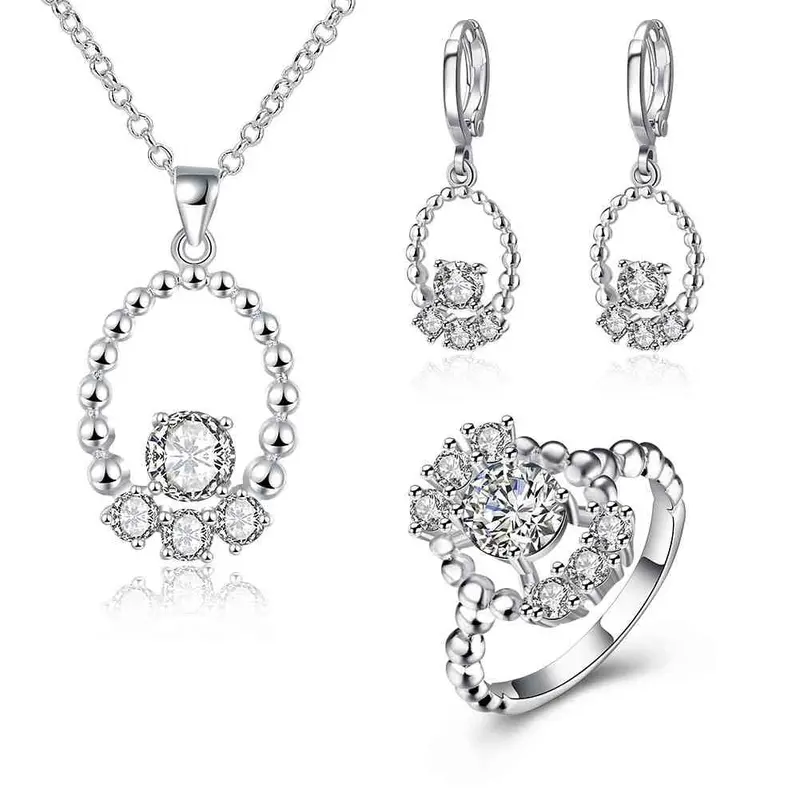 Floating Charms Silver Plated Jewelry Set Beans Ring+Necklace+Earrings African Jewelry Set Jewelry 54 1