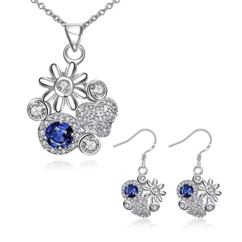 Floating Charms Silver Plated Jewelry Set Messy Flowers Necklace + Ring + Earrings Sets Joias 46 5