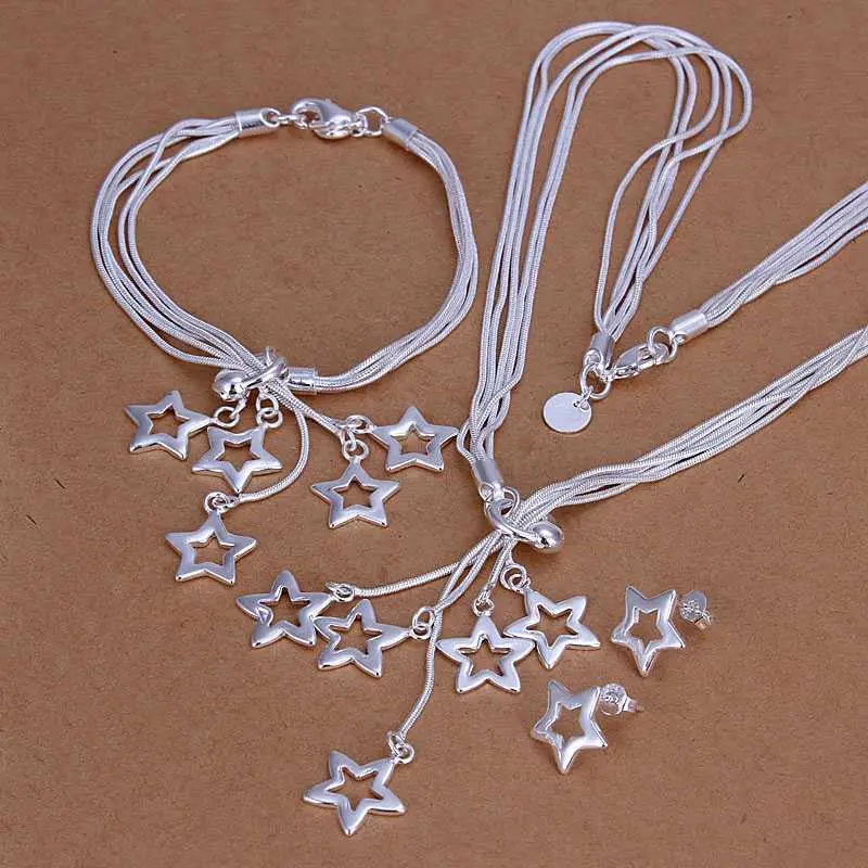 Floating Charms Silver Plated Jewelry Set Star Link Bracelet Earrings Sets Accessories 82 1