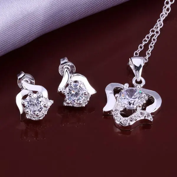 Floating Charms Silver Plated Jewelry Set White Rose E+N Wedding Decoration 2
