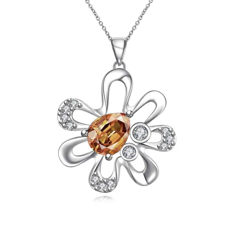 Floating Charms Silver Plated Pendant Flowers Inlaid Stone Bead Necklace Horloge 714 1