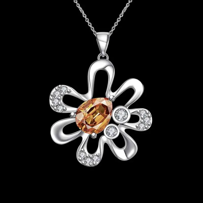 Floating Charms Silver Plated Pendant Flowers Inlaid Stone Bead Necklace Horloge 714 2