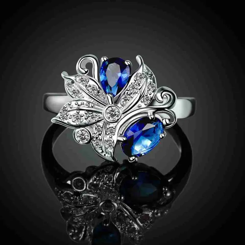 Floating Charms Silver Plated Ring Large Clusters Of Flowers Ring Men 8