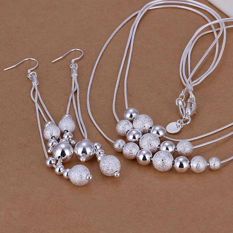 Floating Charms Silver Plated Stamp Jewelry Set Triple Lines Of Beans Necklace&Earring Jewelry European Style 1