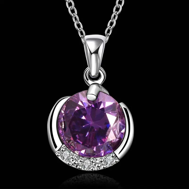 Floating Charms Women Necklace Violet Sky Purple Stone Colares Bijoux Fbln 19 2